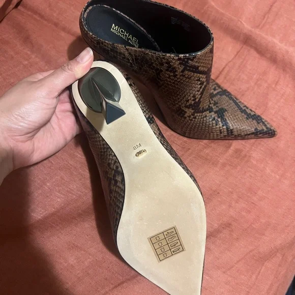 MICHAEL Michael Kors Brown Snake-Print Pointed Toe Mules - Picture 3 of 4